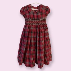 Laura Ashley Smocked Bodice Red Plaid Dress Peter Pan Collar size 6